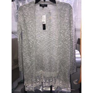 Sugar Rush Girls Gray & White Ruffle  Sweater Open Long Sleeve Size M